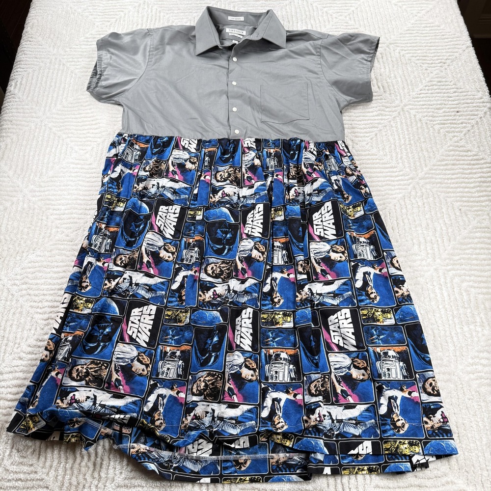 Van Heusen Gray Top with Blue Black Star Wars Print Skirt Dress